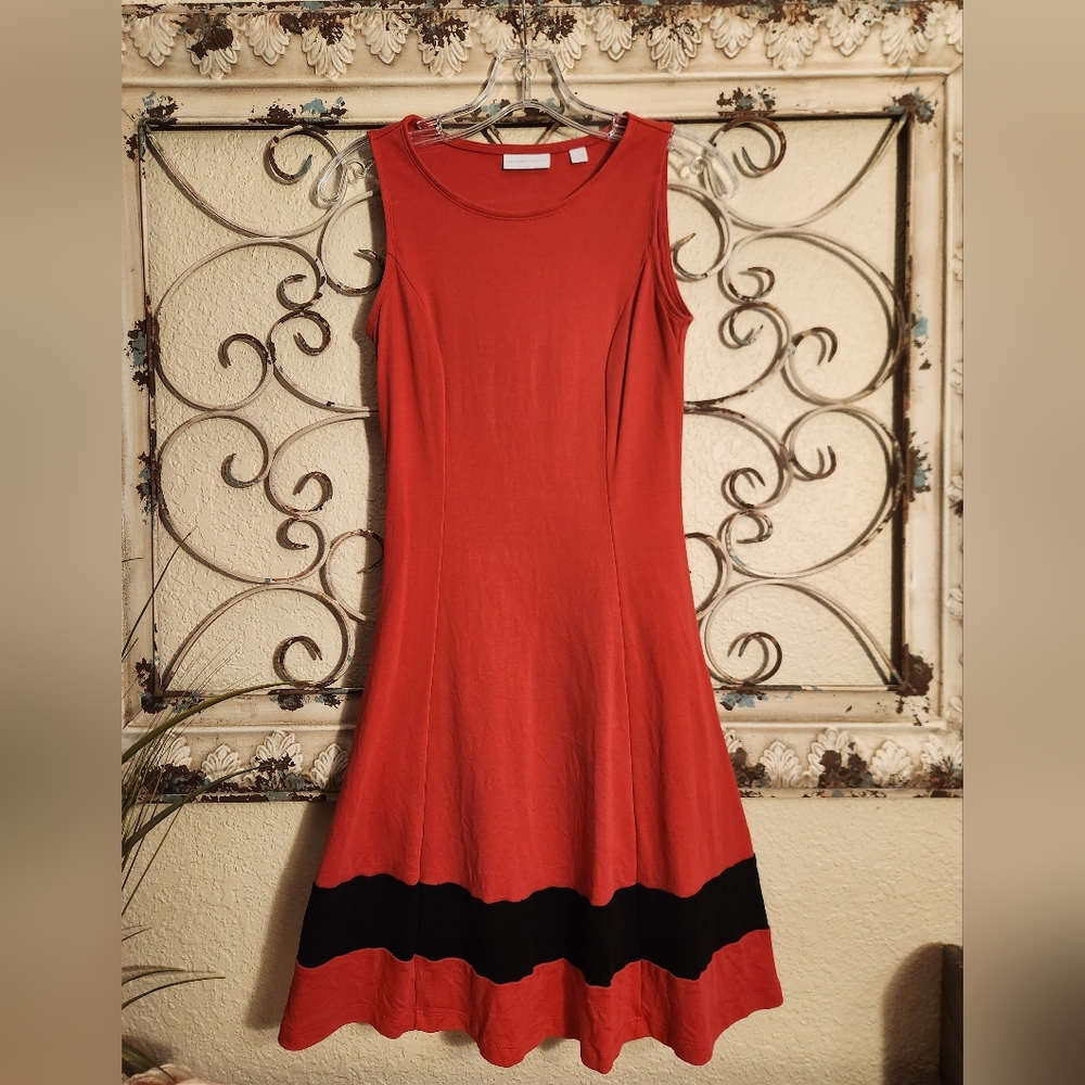 New York & Company Hot Pink Skater Dress with Black Stripe